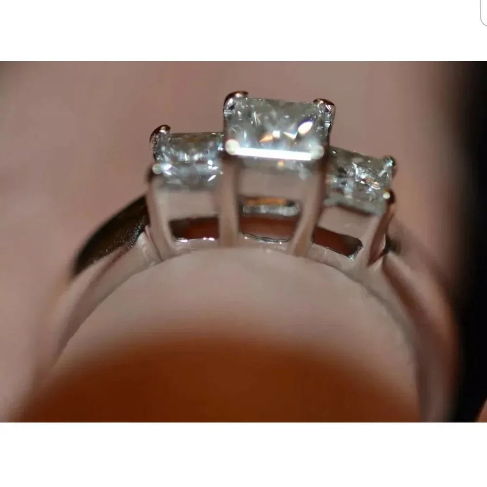 MAYORS BIRKS 18K 1 CT TRIOLOGY 3 PRINCESS DIAMOND SOLITAIRE WEDDING RING BAND
